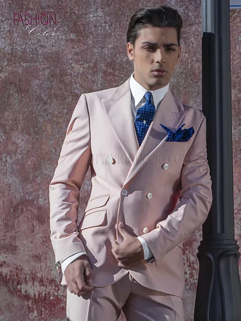 Double-breasted fashion suit, men's fashion groom ceremony, pink