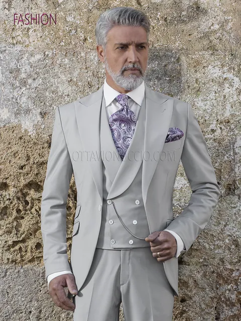 Fashion pearl grey suit for men's groom ceremony