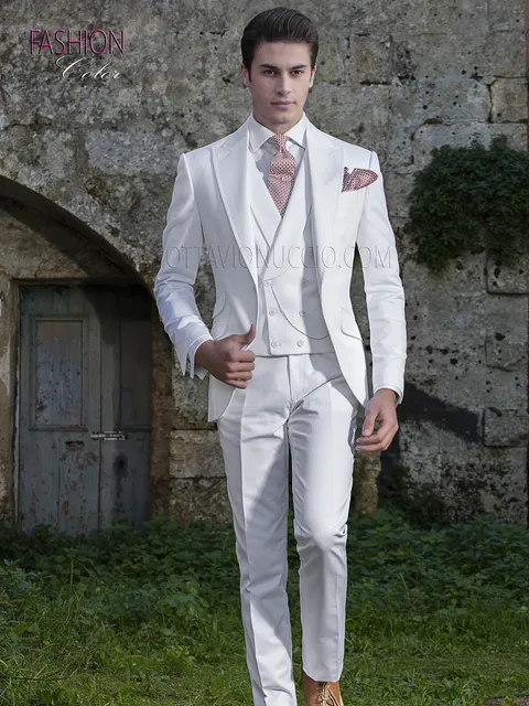 Men's wedding suit, fashion groom style in white pure cotton