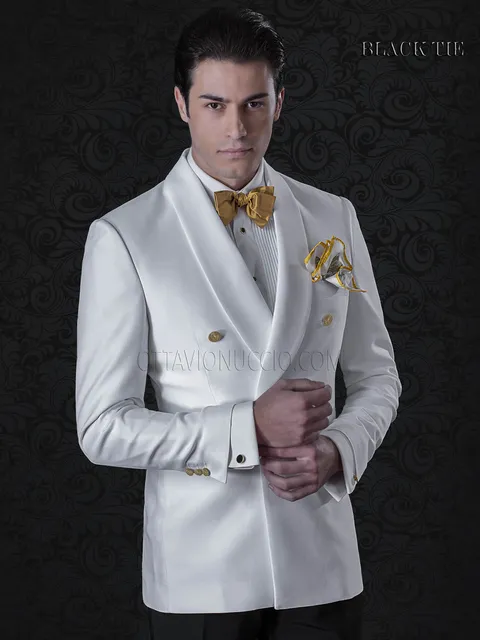 Giacca smoking bianco sciallato con pantalone nero