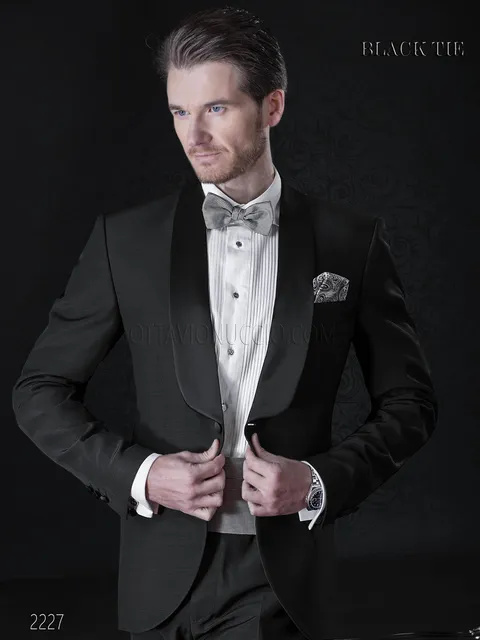 Smoking sposo sciallato nero per uomo | Abito uomo elegante