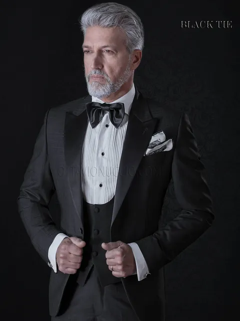 Smoking sposo nero elegante a quadri | Abito uomo elegante