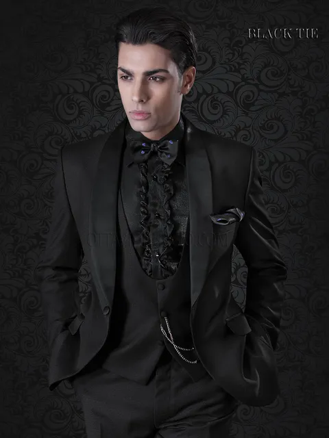 Smoking moda nero da sposo | Abito elegante da uomo