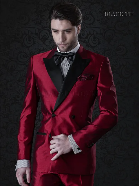 Smoking doppiopetto rosso da uomo in shantung
