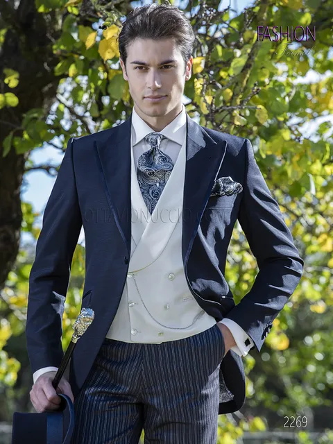 Blue fashion half morning groom suit