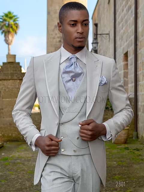 Pearl grey wool blend groom suit