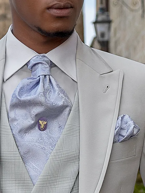 Self-tie Cravat and Handkerchief in purple microfibre