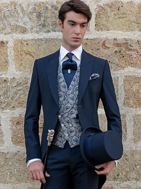 Groom morning suit in blue mohair wool
