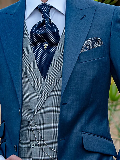 Double-breasted waistcoat with lapel in grey Prince of Wales check
