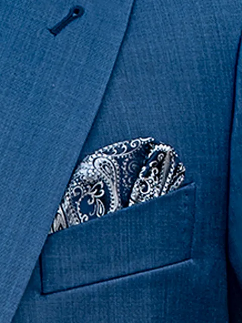 Handkerchief in pure blue silk with silver