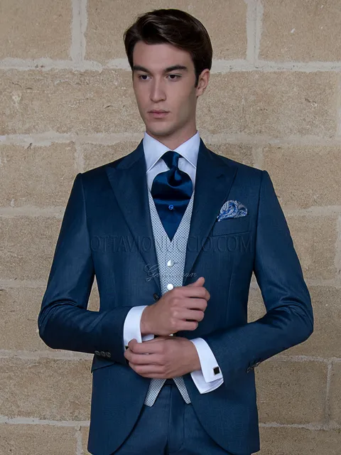 Men's blue fil-à-fil wool blend formal suit
