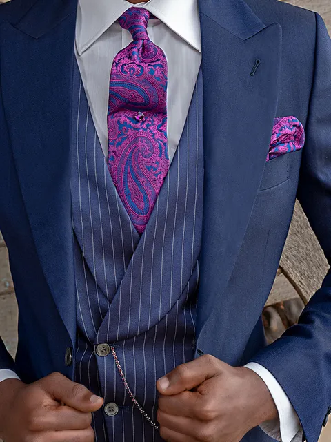 Waistcoat double-breasted shawl lapel pinstripe royal blue