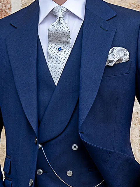 Double-breasted blue shawl waistcoat in wool and viscose