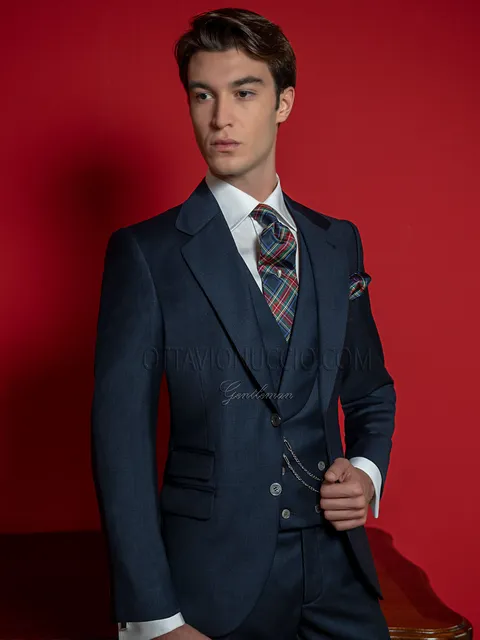 Men's 3-piece formal suit in blue pure wool
