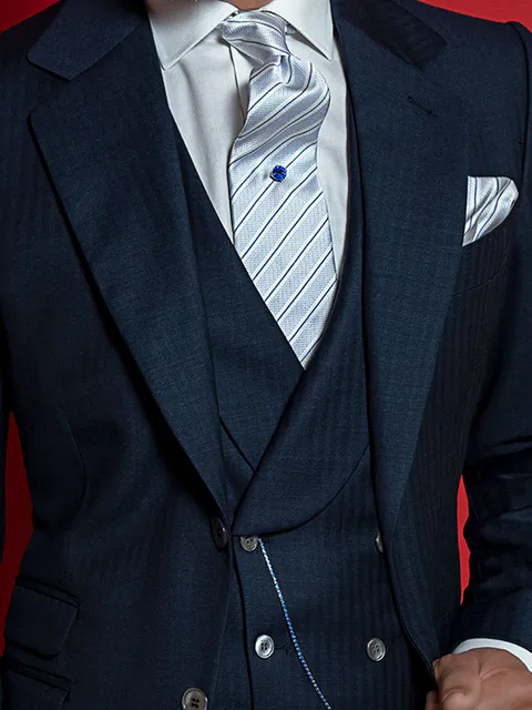 Double-breasted waistcoat in blue pure wool herringbone
