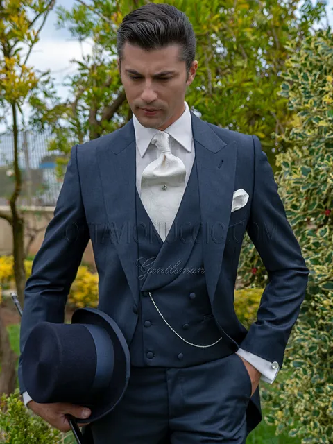 Classic blue groom morning suit in pure wool