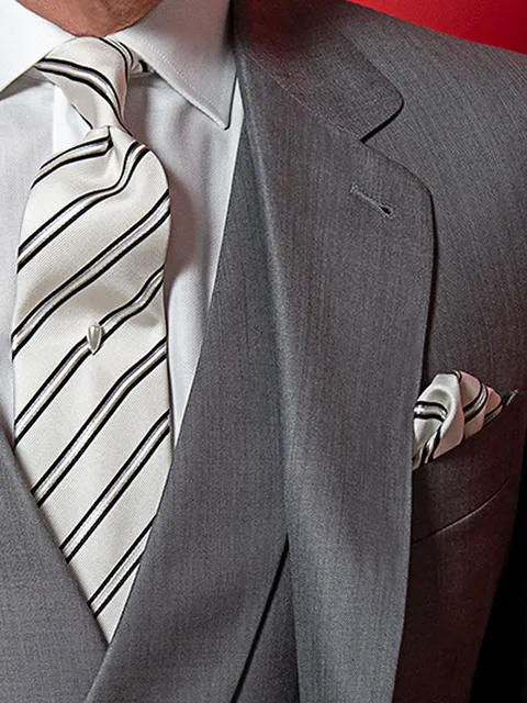 Tie and handkerchief in white striped silk