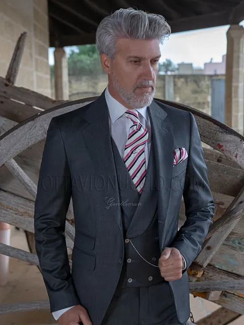 Men's classic formal suit in grey wool silk
