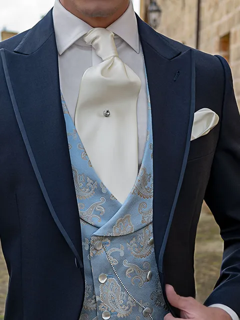 Sky blue silk double-breasted waistcoat