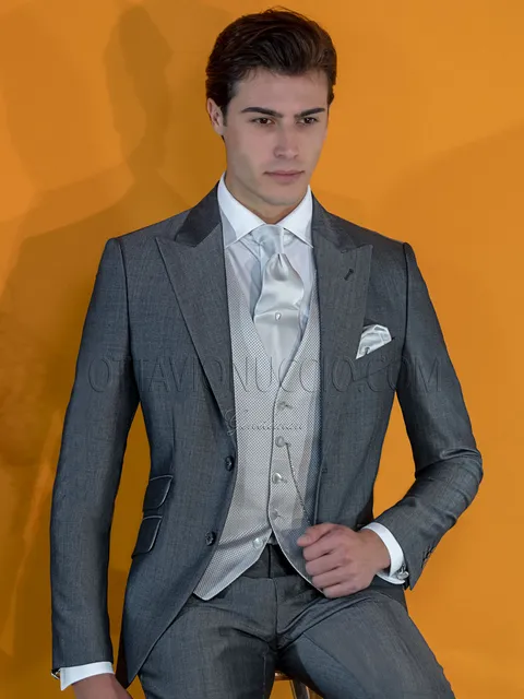 Men's fashion groom suit in grey mohair wool blend