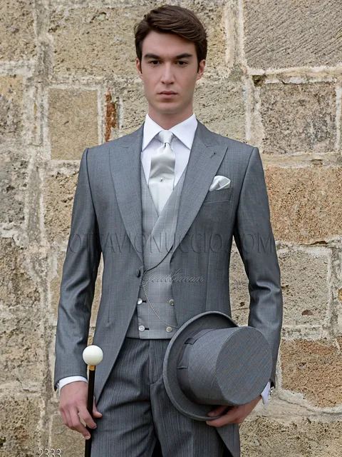 Groom formal morning suit in pearl grey wool silk