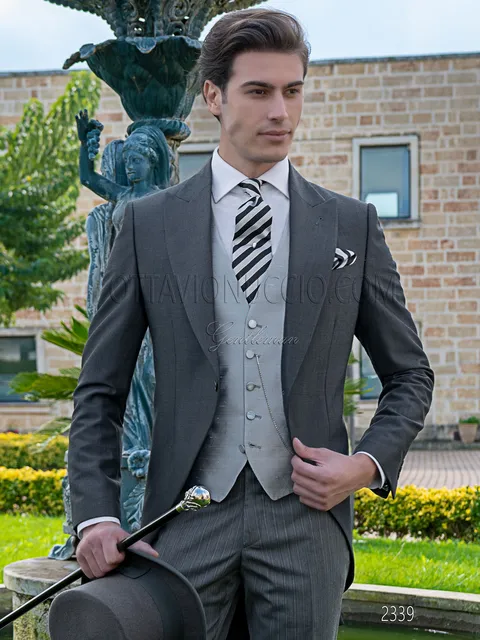 Men's English-style wedding morning suit in grey wool blend