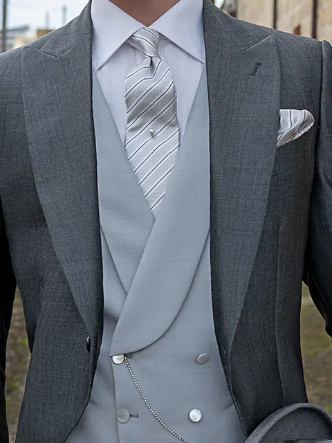 Waistcoat double-breasted shawl lapel cady pearl grey