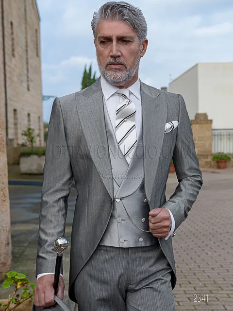 Classic groom morning suit in grey wool blend