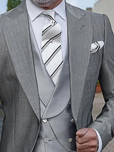 Waistcoat double-breasted shantung silk blend pearl grey