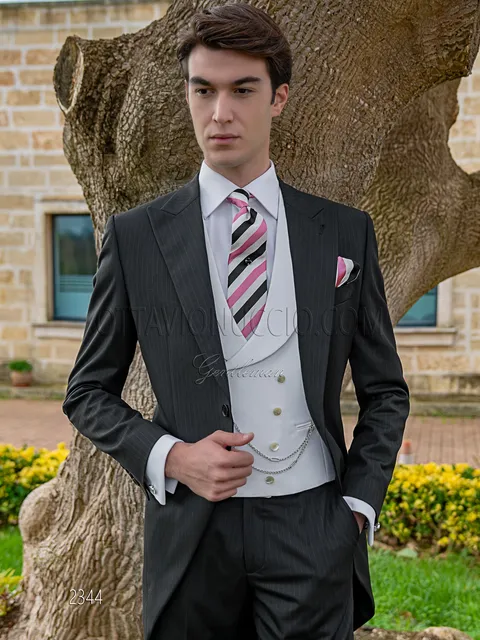 Men's black pinstripe groom morning suit