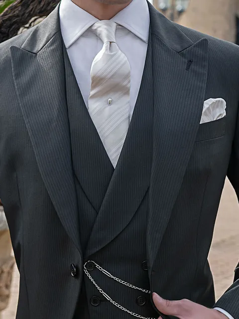 Waistcoat double-breasted shawl lapel fine stripe