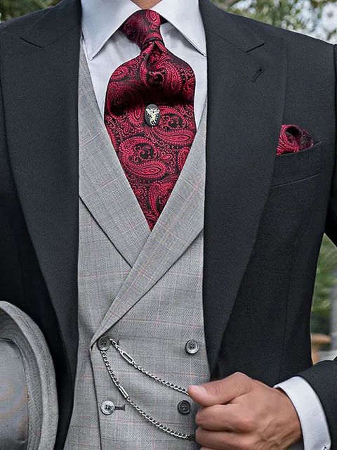 Double-breasted waistcoat in grey poly-viscose Prince of Wales check