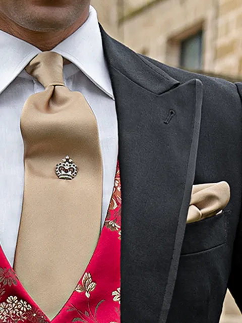 Gold Satin Tie and Handkerchief Set