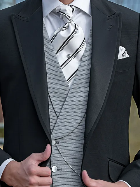 Double-breasted waistcoat in light grey micro-pattern