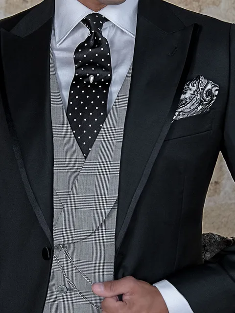 Double-breasted shawl waistcoat in black and white Prince of Wales check