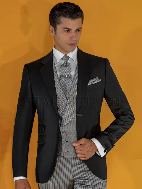 Black demi-morning formal suit in pure wool