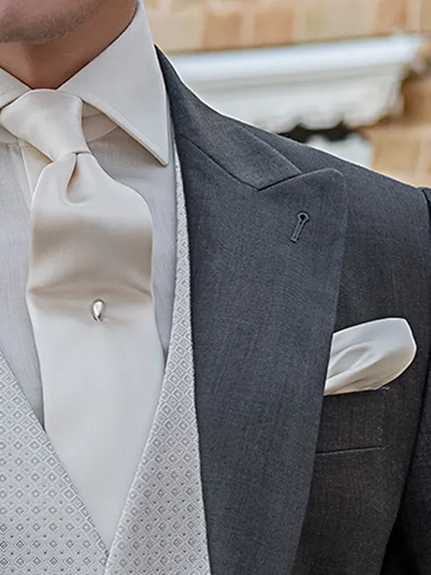 Ivory Satin Tie and Handkerchief Set