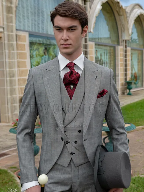 Modern morning suit for groom in Prince of Wales check