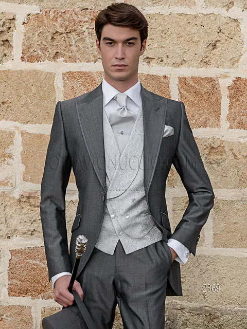Modern grey demi-morning groom suit