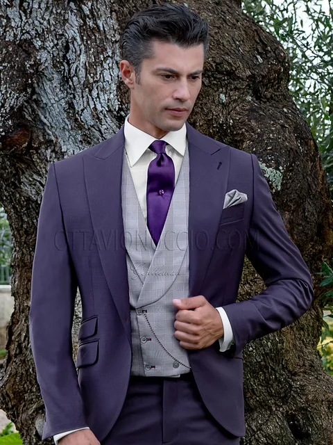 Purple groom suit, Prince of Wales check waistcoat