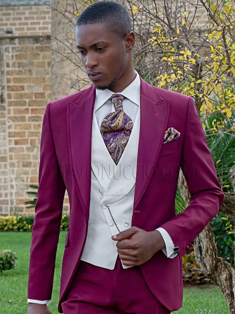 Modern fuchsia groom suit