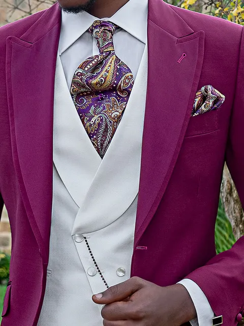 Asymmetric double-breasted shawl lapel waistcoat in ivory micro-pattern