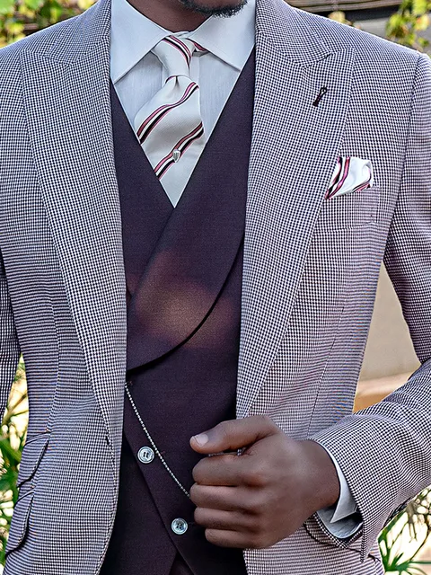 Burgundy mohair blend asymmetric double-breasted waistcoat