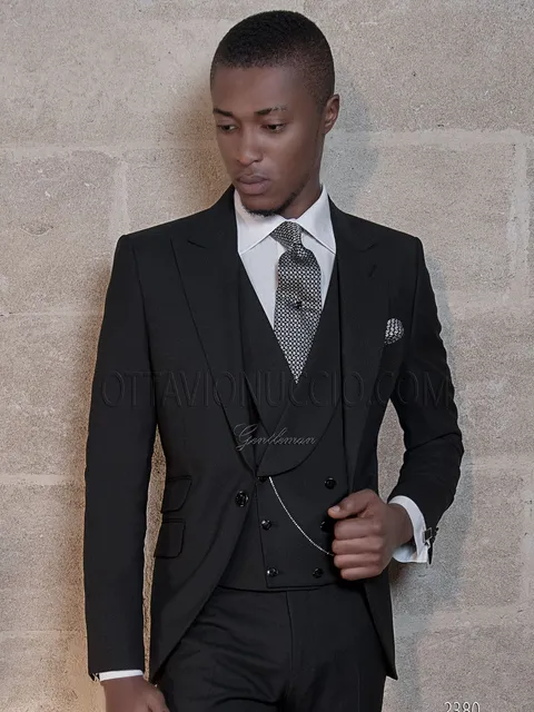 Men's black 3-piece formal suit in pure wool