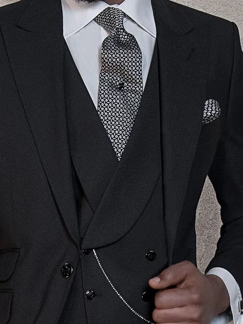 Double-breasted waistcoat in black wool blend