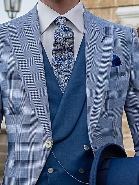 Royal blue double-breasted waistcoat with shawl collar