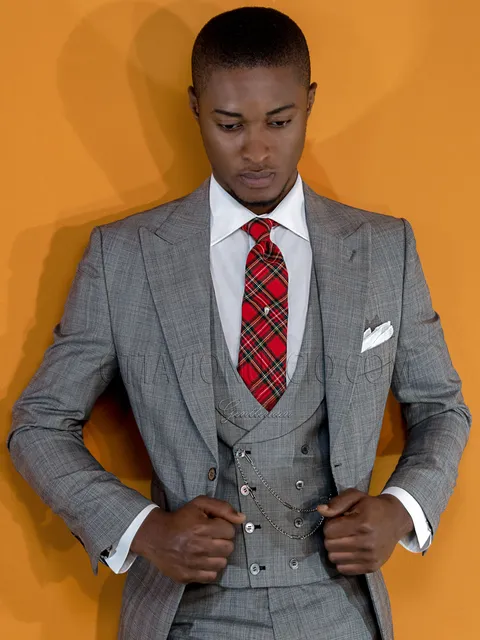 Men's vintage formal suit in grey Prince of Wales check