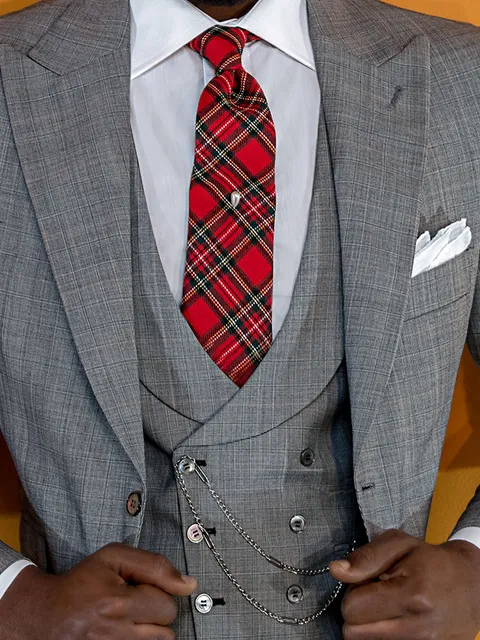 Double-breasted waistcoat in grey Prince of Wales check