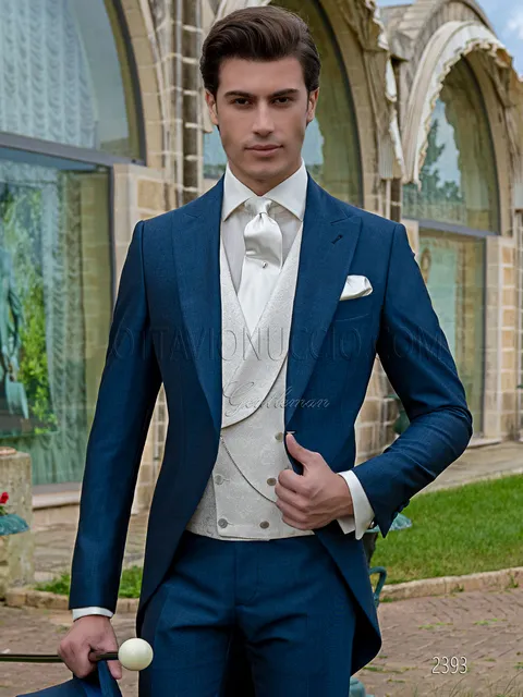 Men's modern royal blue morning formal suit