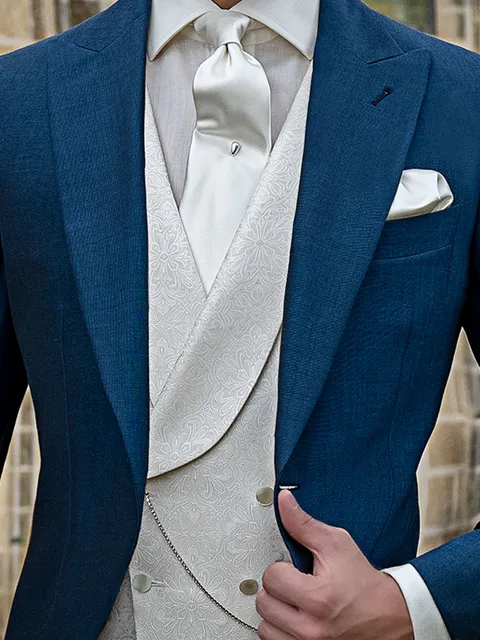 Waistcoat double-breasted shawl lapel white damask